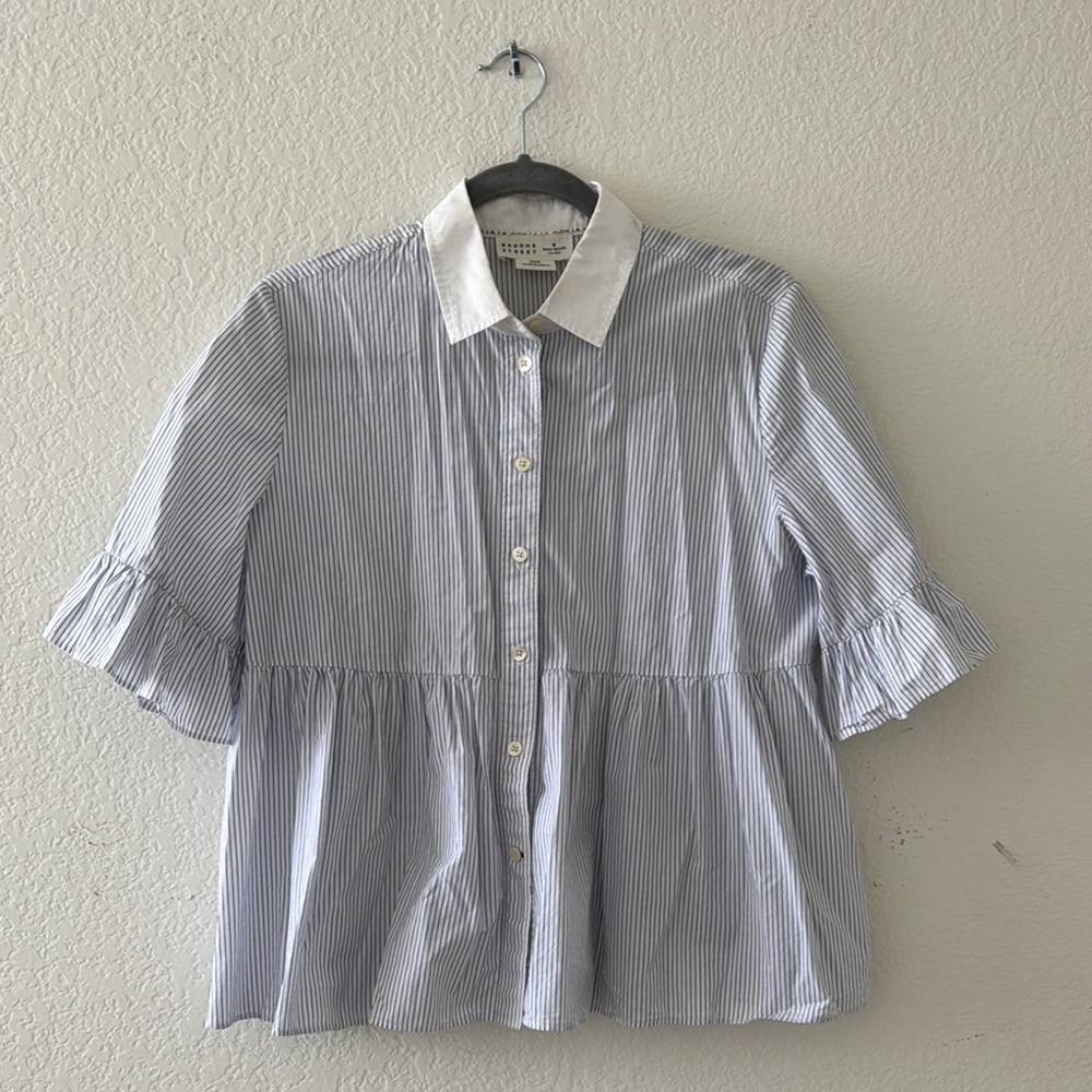 Striped Blue and White Button-Up Blouse / Kate Spade Striped Top